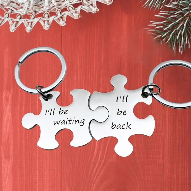 

Metal Couples Puzzle Keychain Pendant I'll Be Waiting /back Key Chain Valentine's Day Boyfriend Girlfriend Husband Wife Gift