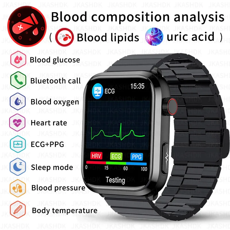 

2023 New Blood Lipids Uric Acid Blood Glucose Smart Watch Men ECG+PPG Fitness Tracker Clock Heart Rate Bluetooth call Smartwatch