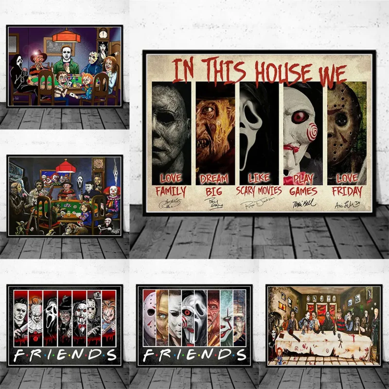 

Хэллоуин классический эстетический настенный арт фильм ужасов в этом доме HD плакаты с маслом на холсте и принты для домашнего