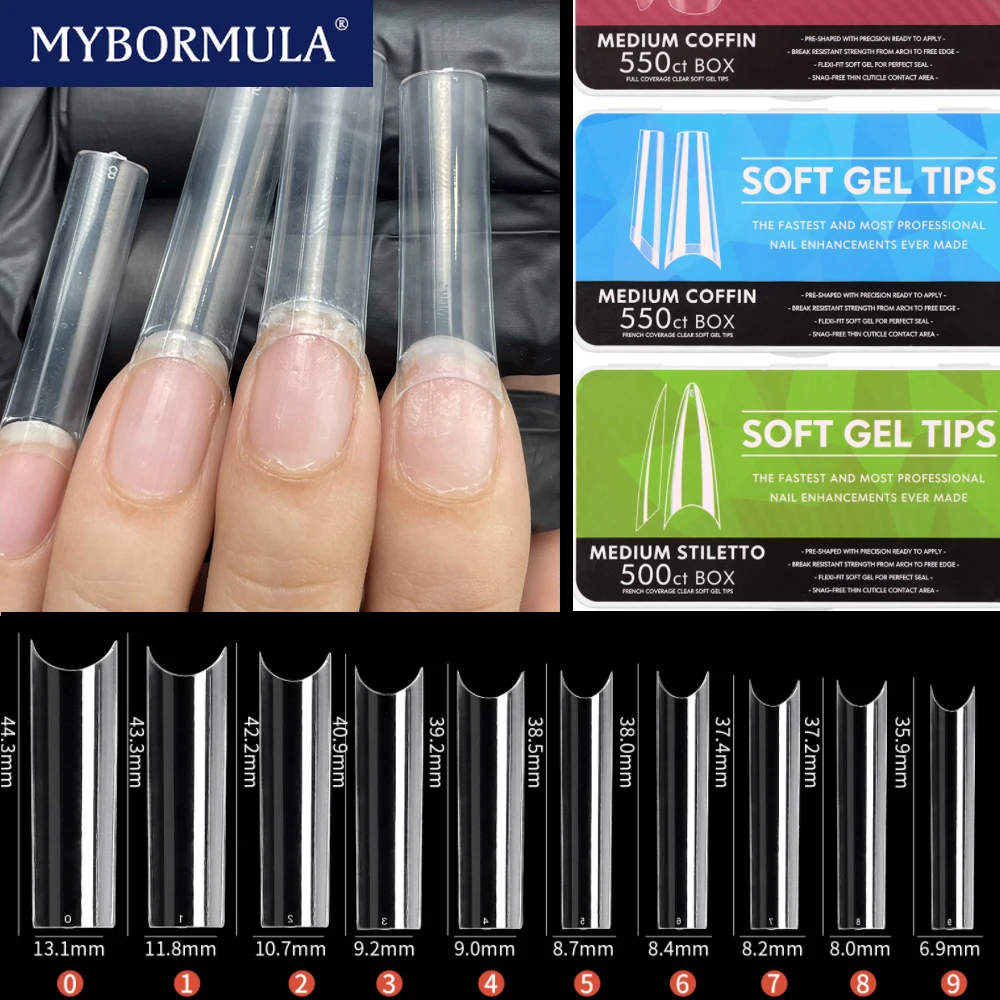 

1box Nail Tips Soft Gel Tips Coffin Almond Square Stiletto Fake False nail For Nails Extension System capsule ongle unghie finte