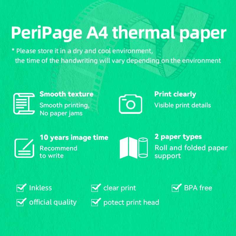 PeriPage Original Thermal Paper A4 210mm Thermal Fax Machine Paper Long Time 15 Years Storage Type Paper for A40 Printer