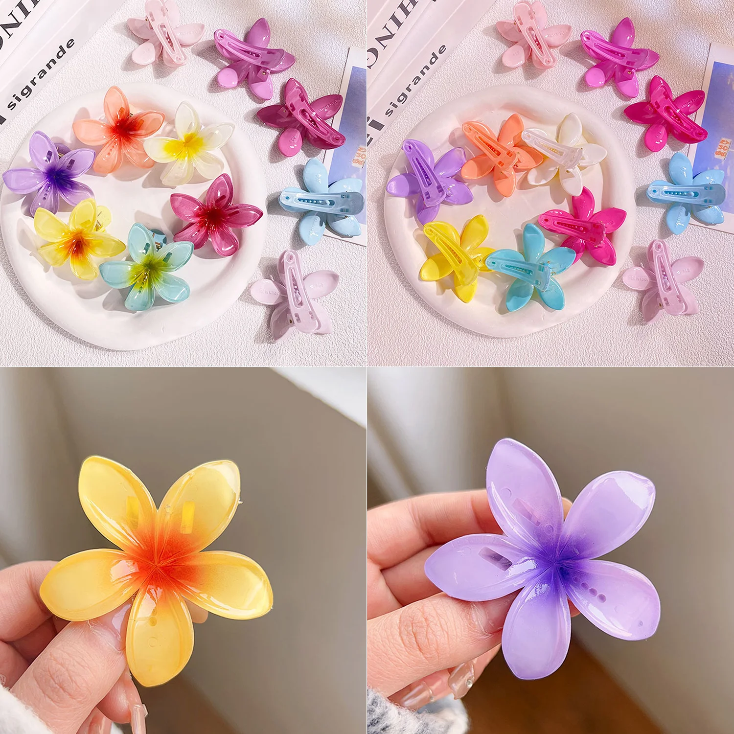 

1Pcs Hawaiian Gradient Hair Clips Flower Hair Claws Small Size Fashion Headwear Hairpin Crab Barrette Hair Accessories for Women