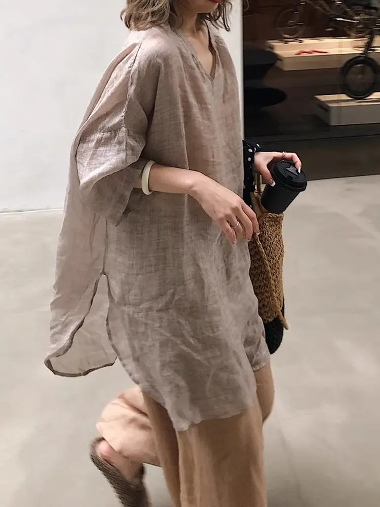 ตัวเลือกสินค้า เสื้อคลุมผ้าฝ้ายลินินแขนยาว ใส่สบายตลอดวัน