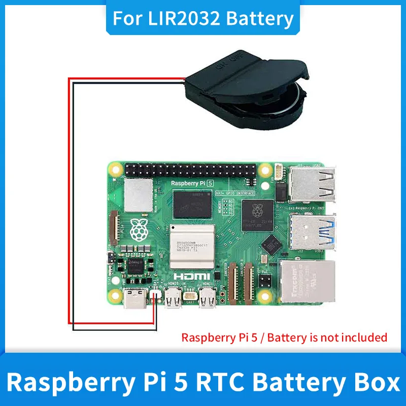 Raspberry Pi 5 RTC Battery Box Suitable for CR2032 / LIR2032 Battery Real Time Clock Holder for RPI 5 ( is not Inclued ) raspberry pi case