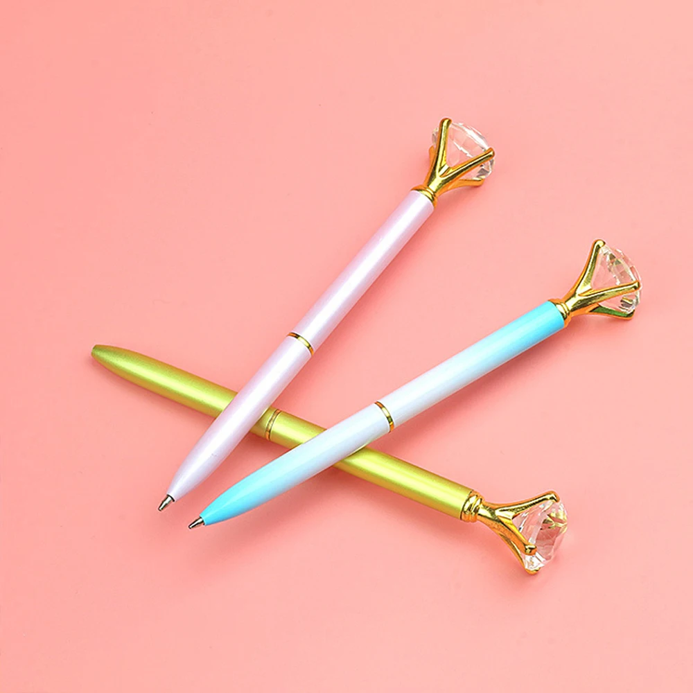 대형 다이아몬드 크리스탈 볼펜, 학생 문구, 사무실 비즈니스 선물, 1.0mm 펜촉, 라인석 볼펜, 2 개