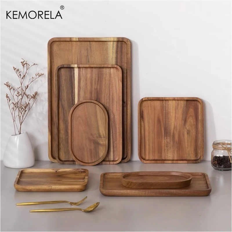 KEMORELA 1PCS Coffee Tray Food Tray Cup Trays Decorative Wood Dessert Gongfu Tea Kitchen Supplies Storage Set