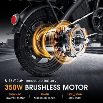 Folding Electric Bike for Adult With Basket 350W Foldable Electric Bicycle 48V 10.4AH Commuting Lightweight Cycling Escooter 5