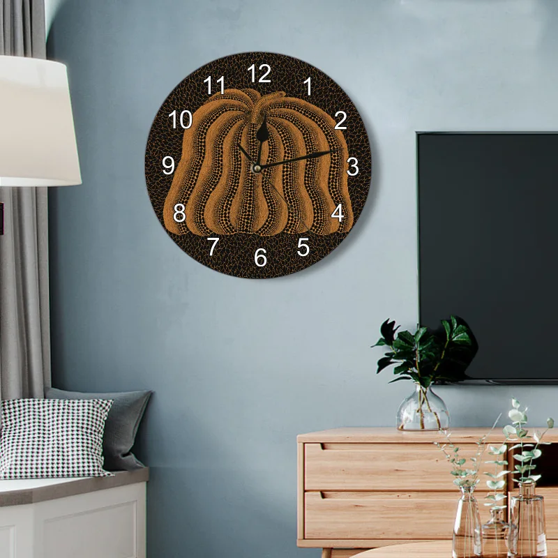 

Japanese Wooden Wall Clock Polka Dot Pumpkin Print Silent Clock Classic Design Living Room Bedroom Wall Watch Art Decorations