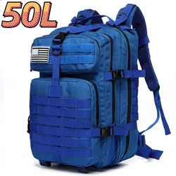 Waterproof Tactical Outdoor Backpack - Durable 1000D Nylon, 30L/50L Capacity for Camping, Hiking, and Sports Adventures (Blue (50L))
