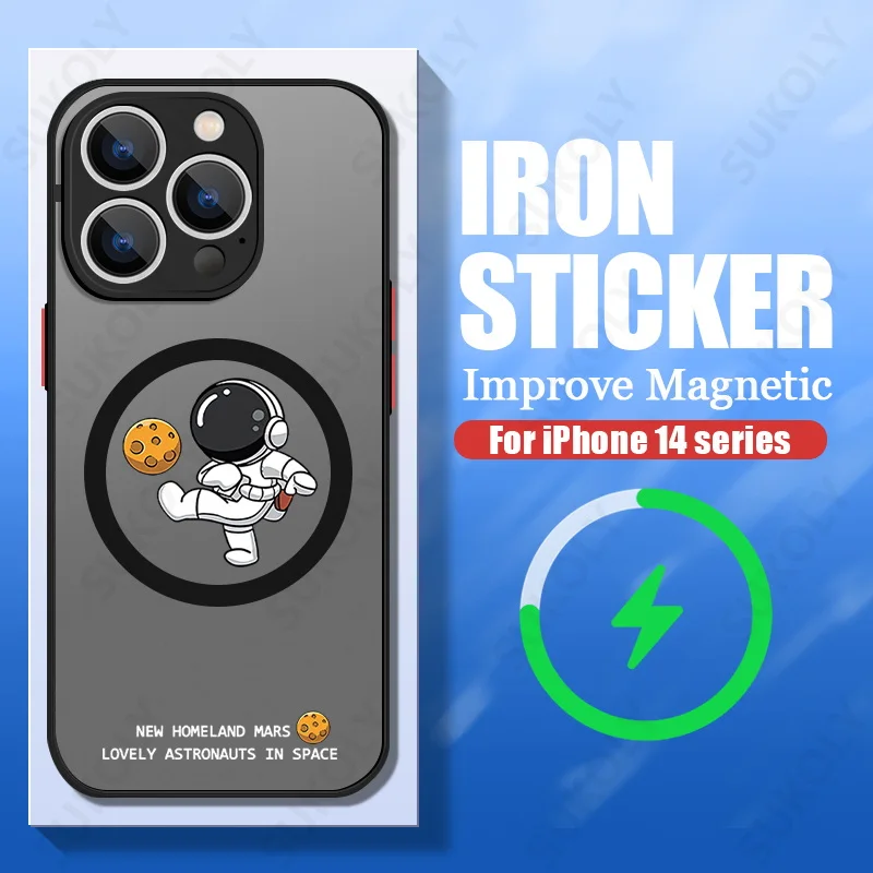 Cartoon Astronaut Magsafe Magnetic Wireless Charging Phone Case For iPhone 14 15 Pro Max 13 12 Pro Max 11 Matte Acrylic Cover- Sc19502d1c79f499193b64d05fd12b7ads