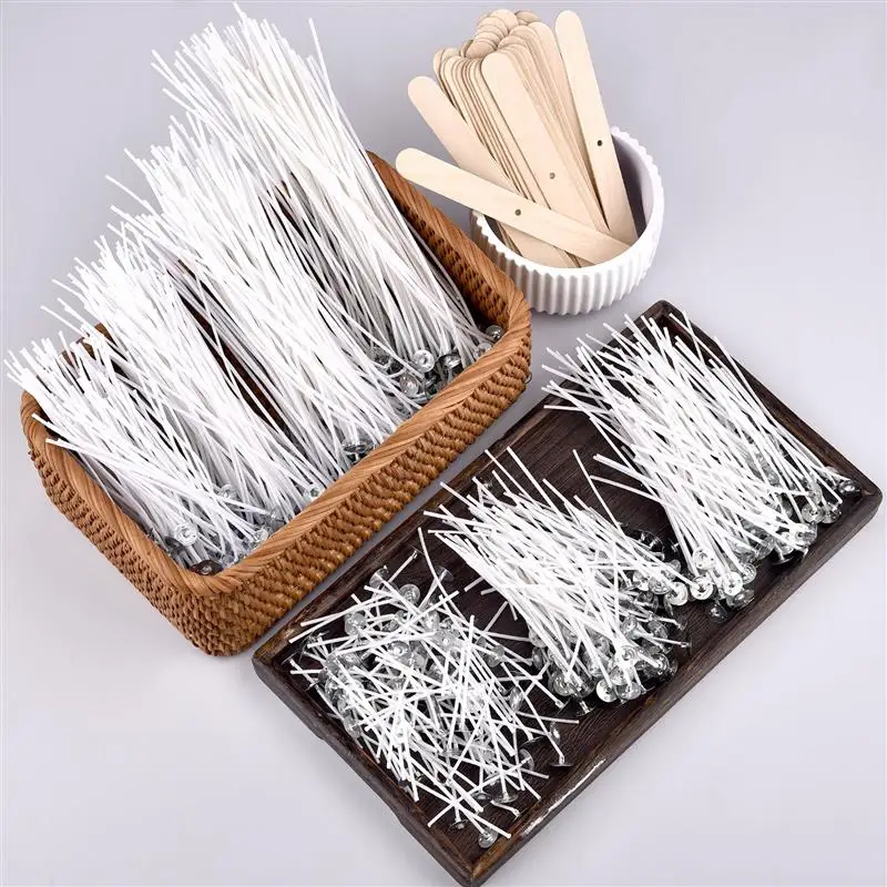 100Pcs Handmade Candle Cotton Thread 5pcs Wooden Holder Decor Making Set Multi Size Candle Wick Wax Line Fixed Bracket Tools Kit