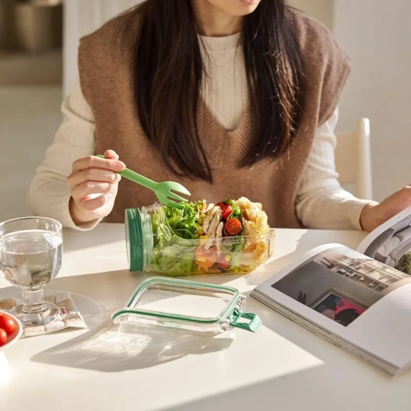 Salad Box Vertical Layering for Breakfast Fruit Storage Plastic Salad Storage Jar Food-grade BPA-free Sealed Leak-proof Jar