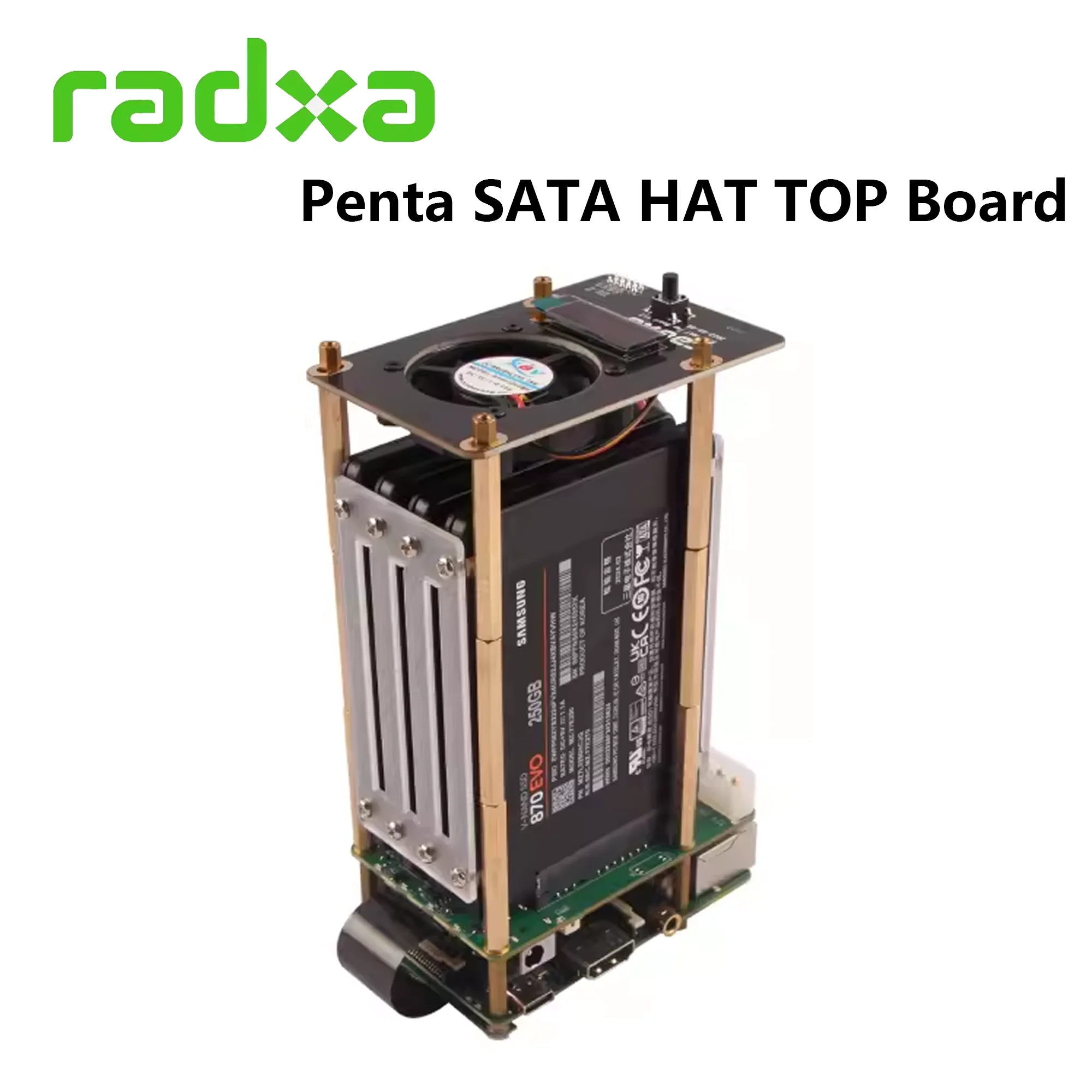 Penta SATA HAT TOP Board Optional For Raspberry pi 5 With Extension IP 0.91OLED and Cooling Fan