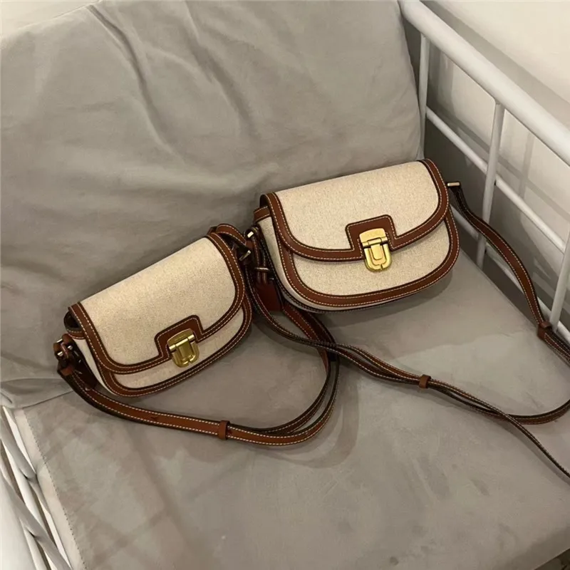 한국 드라마 조이그리슨 차정원 한소희 동일 캔버스 컬러 블로킹 소가죽 숄더백, 새들 미디엄