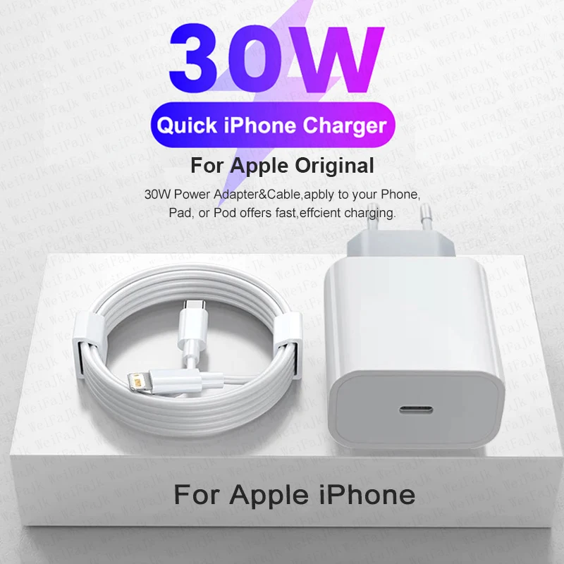 For APPLE Original PD 30W USB C Charger For iPhone 13 12 11 14 Pro Max Mini X XS XR 8 Plus AirPods iPad Air Fast Charging Cable