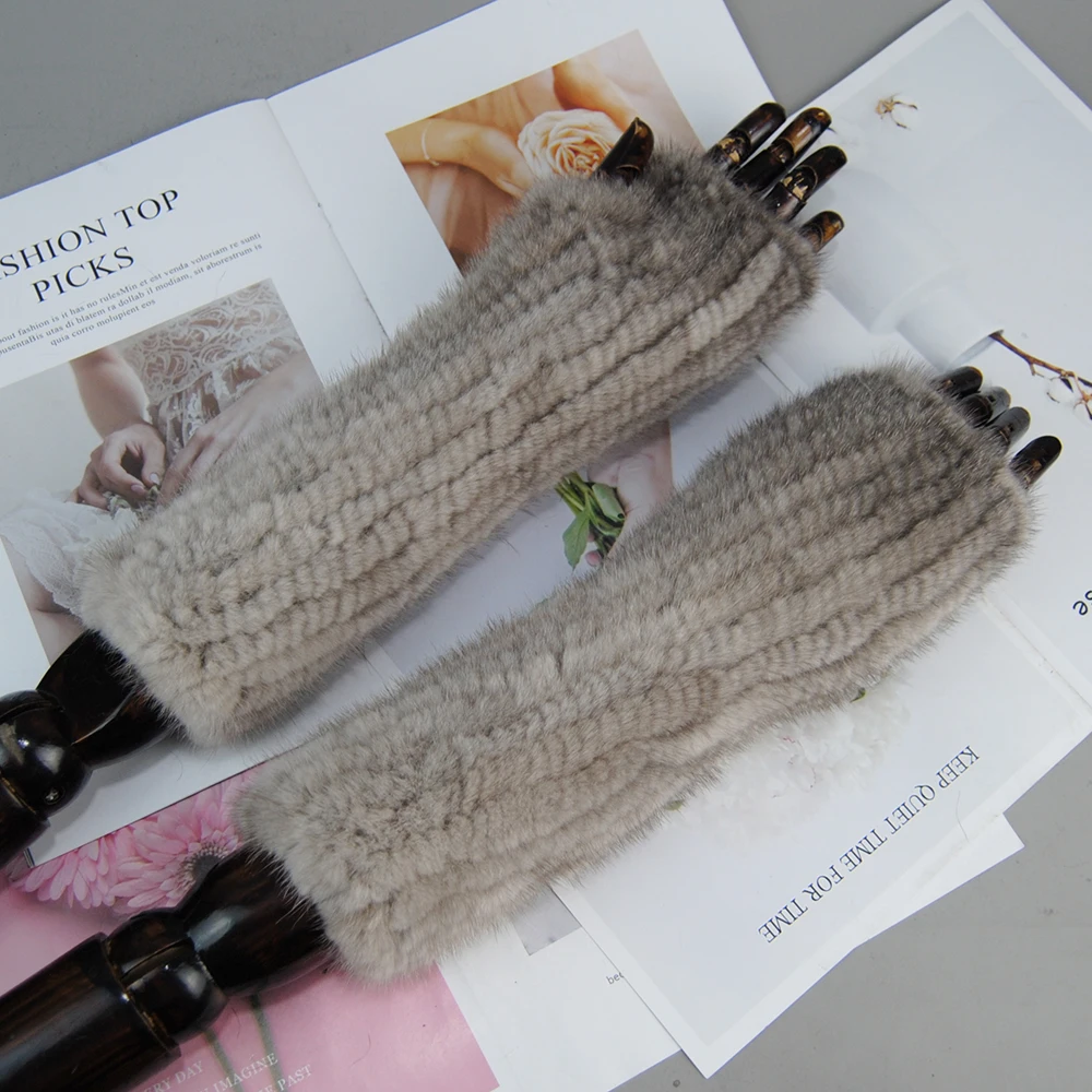 Winter Gloves Women Knitted Mink Fur Mittens Fingerless