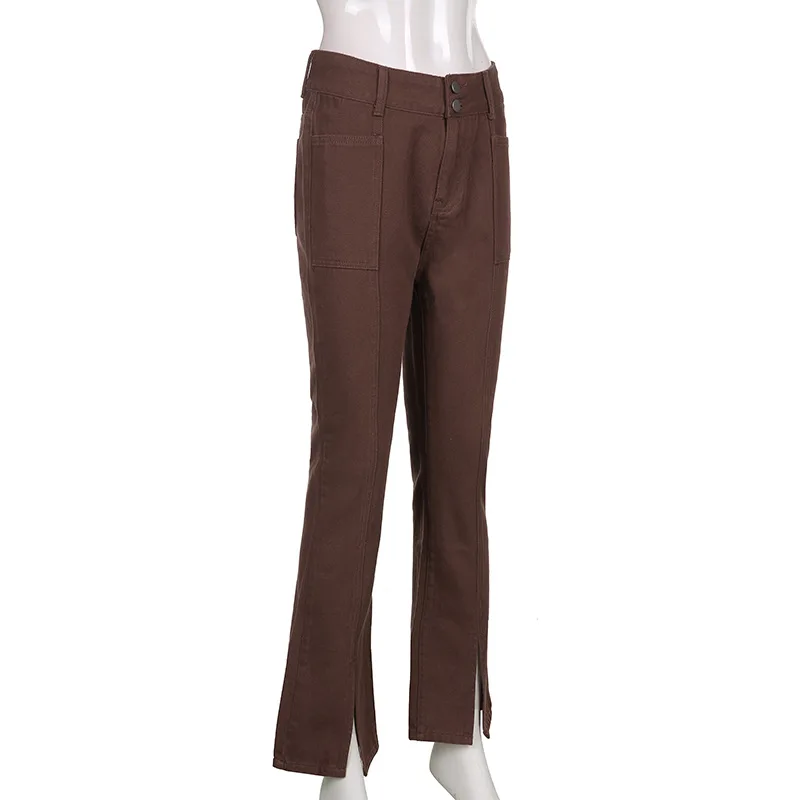 2024 Trend European and American Women's Retro Hot Girl Style Solid Color Slim-fit Split Micro Autumn and Winter Denim Trousers