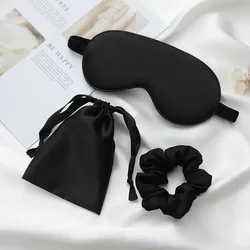 Luxurious Women's Silk-Inspired Sleep Mask Set - 3-Piece Comfort Eye Shades for Restful Travel & Relaxation (Black)
