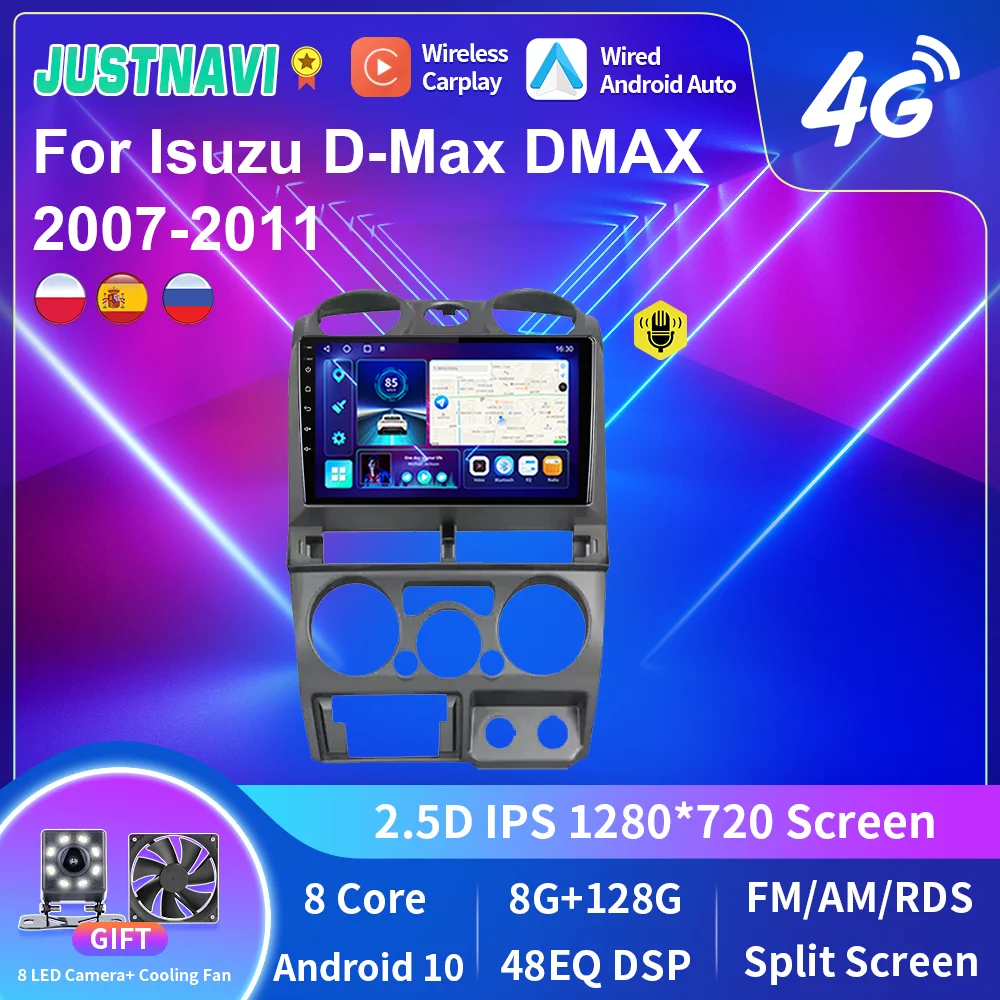 

JUSTNAVI For Isuzu D-Max DMAX 2007-2011 Android 10 Car Radio Multimedia Player GPS Navigation Rear View Android Auto No 2din DVD