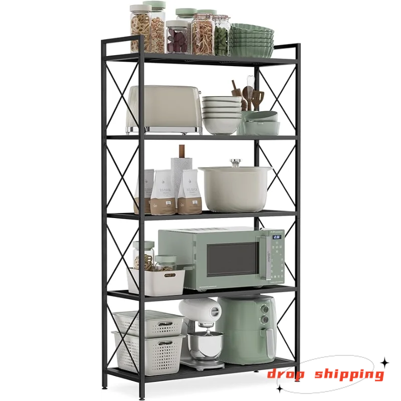 

SONGMICS 5-Tier Metal Storage Rack, Shelving Unit with X Side Frames, Dense Mesh, 12.6 x 31.5 x 57.3 Inches, for Entryway, Kitch