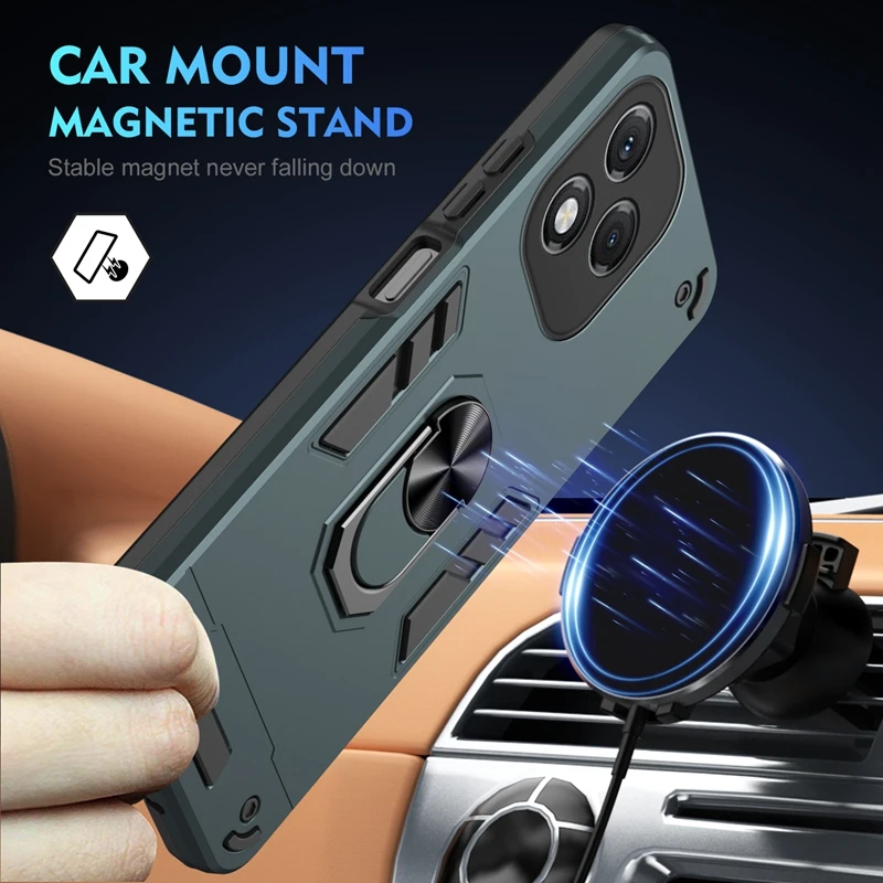 Armor Shockproof Case with Lens Protection and Finger Ring Holder - Magnetic Cover for Honor 400 Series Phones