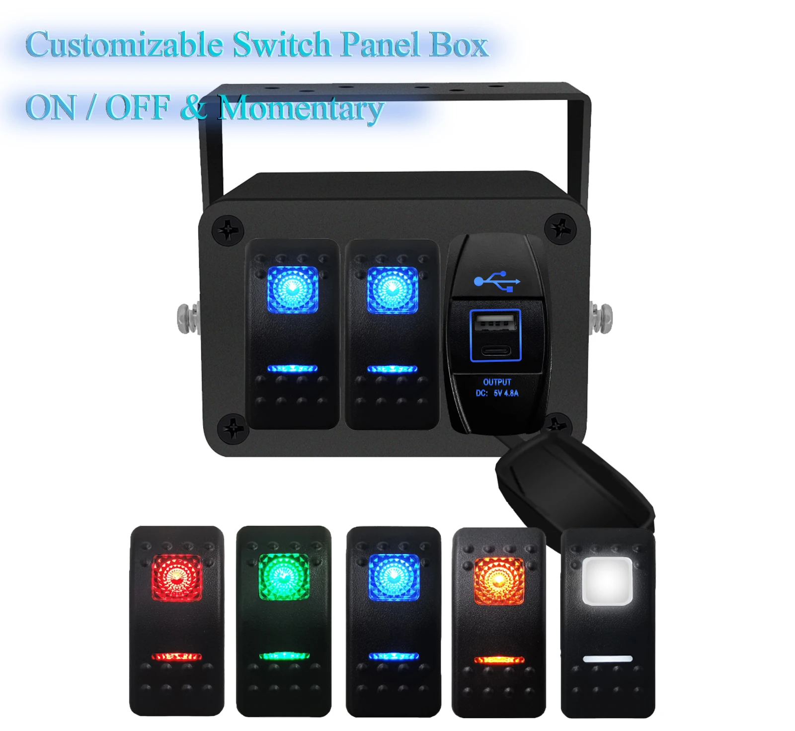 3Gang Waterproof Rocker Switch Panel Box with Dual USB Charger 12V ON ...