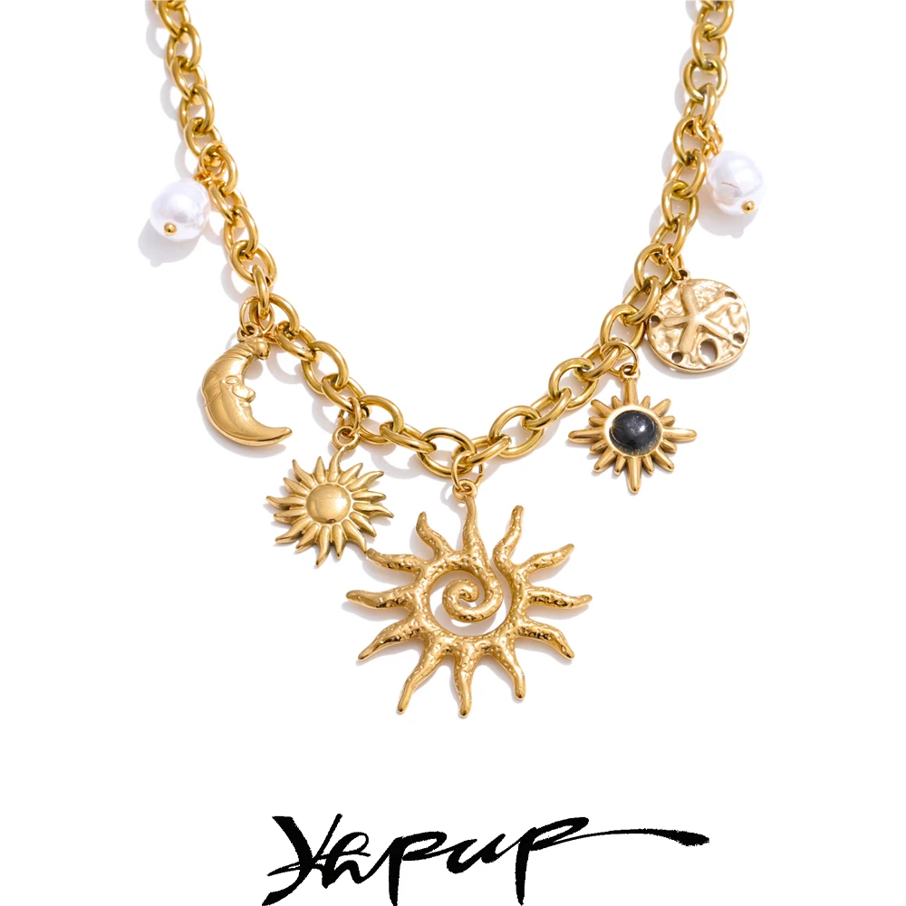 Yhpup Starfish Pendant Necklace Stainless Steel Golden Chain