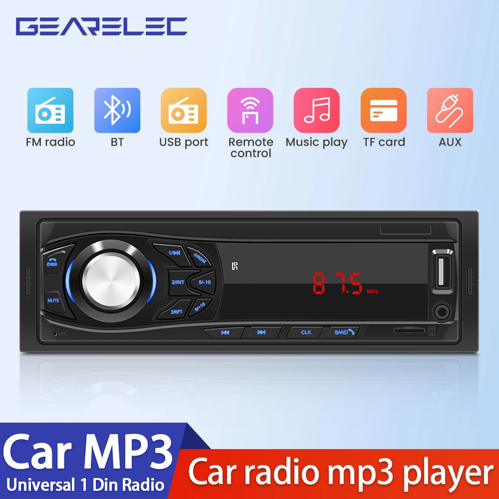 Gearelec Car Radio 1 Din Bluetooth Radio Car Mp3 Player Fm Usb Auto