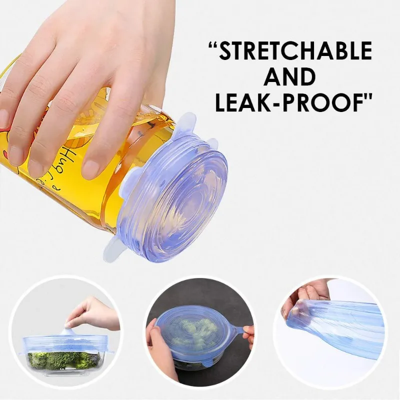 Food Silicone Cover Reusable Kitchen Refrigerator Microwave FoodStorage Preservation Sealable Bowl Stretch Lid Storage Tool food cover microwave cover bowl cover fresh keeping cover preservation cover kitchen utensils kitchen supplies 6PCS