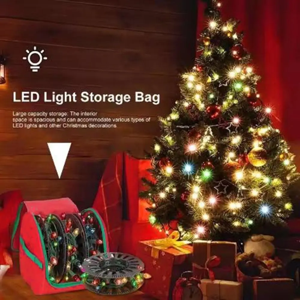 Cloth Christmas LED Light Storage Bag Red Large Capacity Holiday Light Organizer Waterproof Tear-resistant Christmas Storage Bag