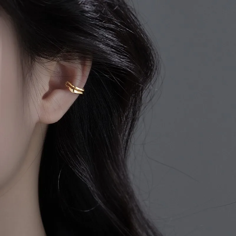 1Pcs 925 Silver Plated Ear Cuff Earrings Non-Piercing Double Layer Cuff Ear Clip Earring For Women Girls Party Jewelry e1243 ear clip earrings,clip earrings,ear clip,ear accessories