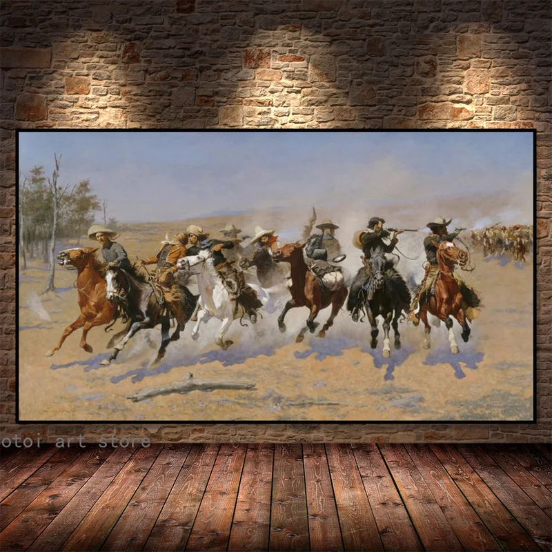 Athic Remington Artwork A Dash For The Legname Indian Poster Canvas Painting Wall Art Print Picture For Living Room Home Decor