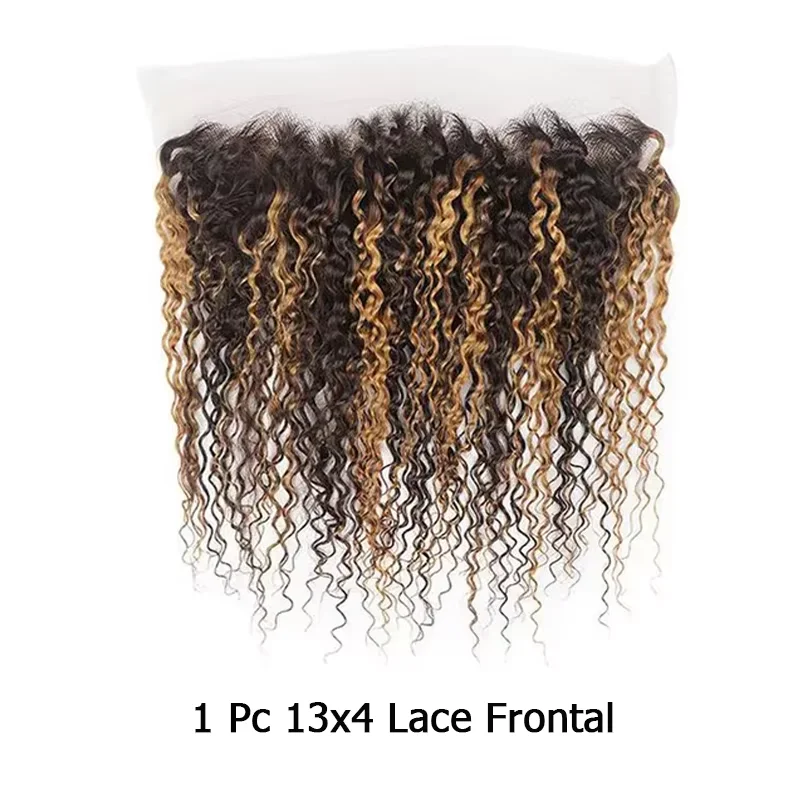 4/27 Highlight Curly Brazilian Hair Weaves Bundles with Frontal 13x4 Lace 3 Pcs Bundles with Closure Deep Wave Human Hair Bundle