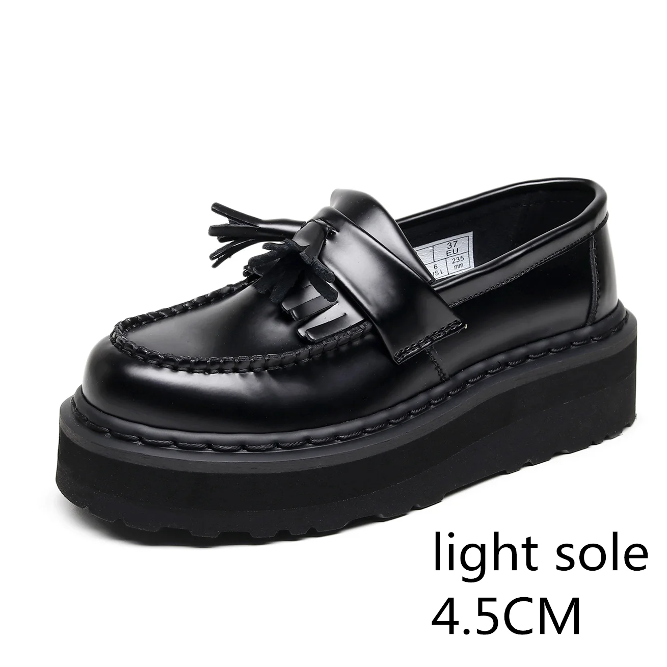 Leather mary jane shoes Unisex platform cowhide women's and men's leather shoes thick sole black Mary Jane shoes size 34-44