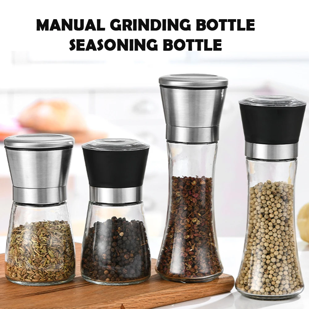 Stainless Steel Mill Pepper/Salt/Spice Grinder - Essential Kitchen Gadget with Glass Storage Container