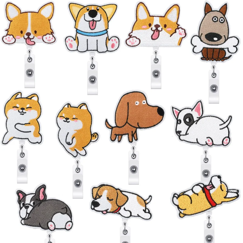 

Embroidery Cartoon Dog Badge Reels Cute Cartoon Dog Badge Reels Nurse Chest Pocket Work Card ID/IC Card Holder