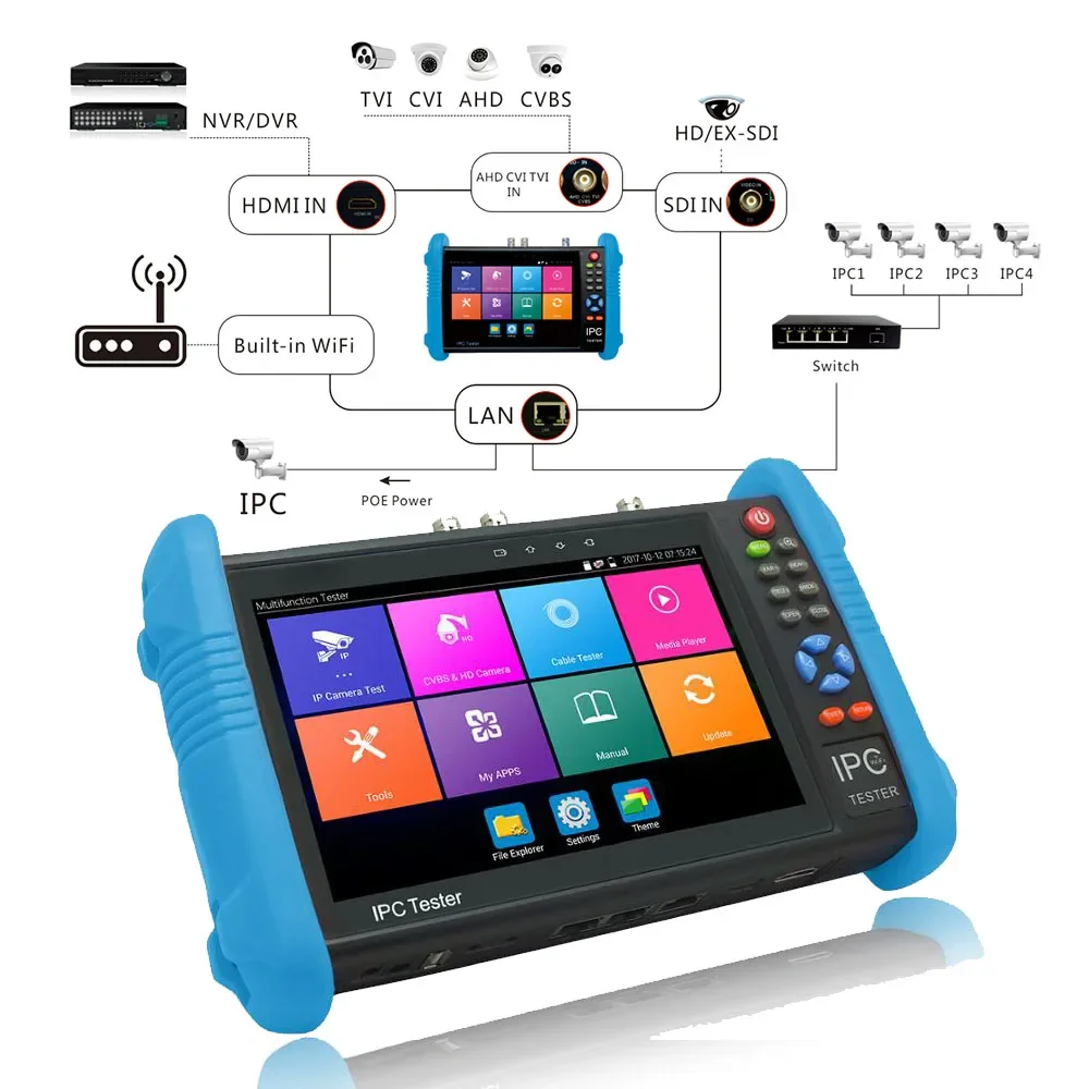 IPC-9800 MOVTADHS 8MP AHD TVI CVI Tester Plus 7-inch tester IPS Touch Screen Monitor CCTV Tester with HD-TVI HD-CVI AHD SDI IP