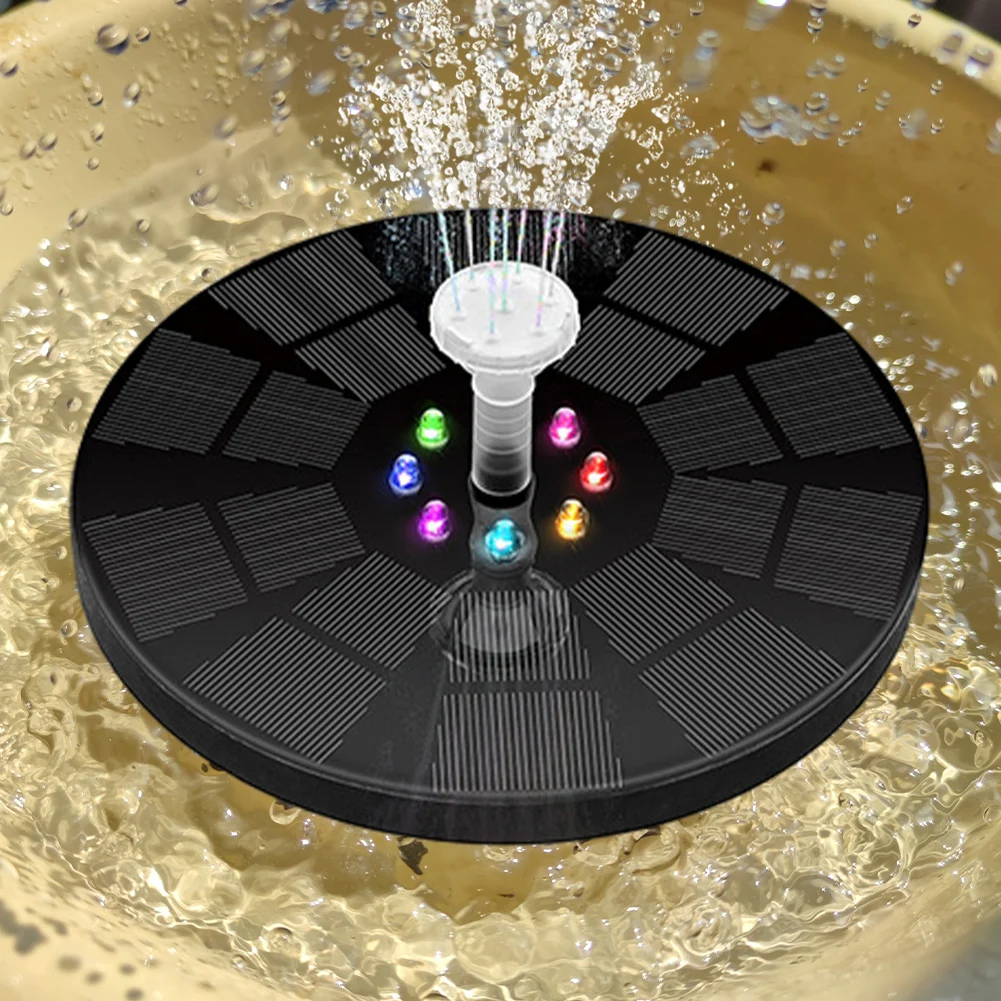 Solar Floating Fountain Water Pump with color LED Lights for Bird Bath 3W 1600mAh Battery for Garden/Pond/ Pool/Fish Tank Decor