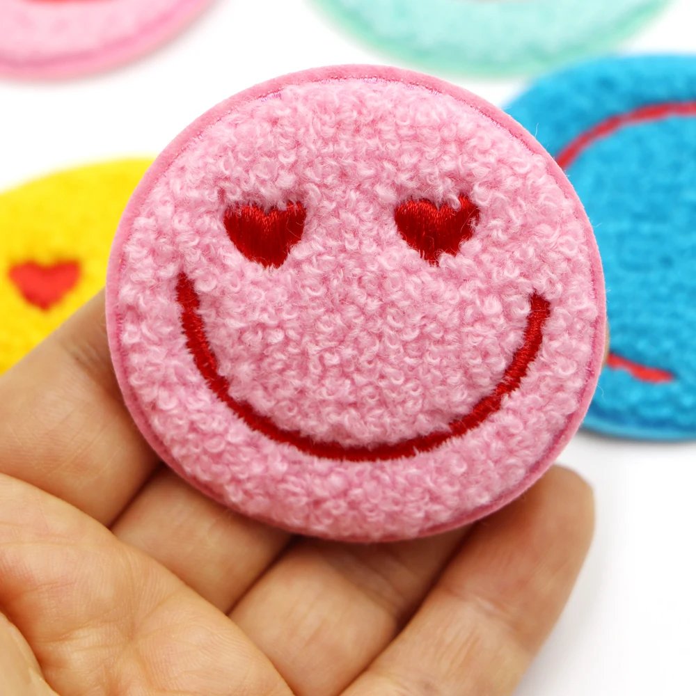 Benutzer definierte 1pc runde Gesicht Bögen Chenille Stickerei Patches Eisen auf nähen Kleidungs stück Accessoires DIY Persönlichkeit Kleidung Aufkleber – Detail 4