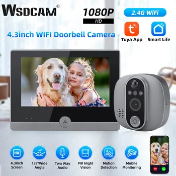 WSDCAM 와이파이 문짝 구멍 카메라, 4.3 인치 LCD 비디오 초인종, 137 ° 광각 투야 스마트 문짝 벨, 야간 투시 비디오 인터콤