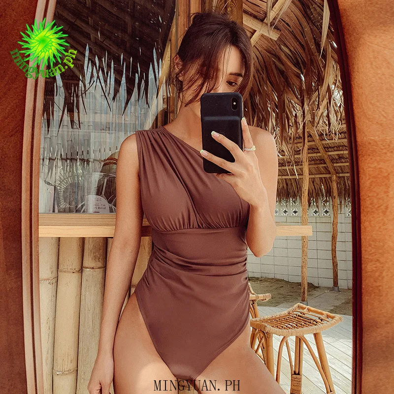 

[mingyuan] 2021 one-piece green red sexy shoulder sling triangle swimming holiday beach women swimsuit