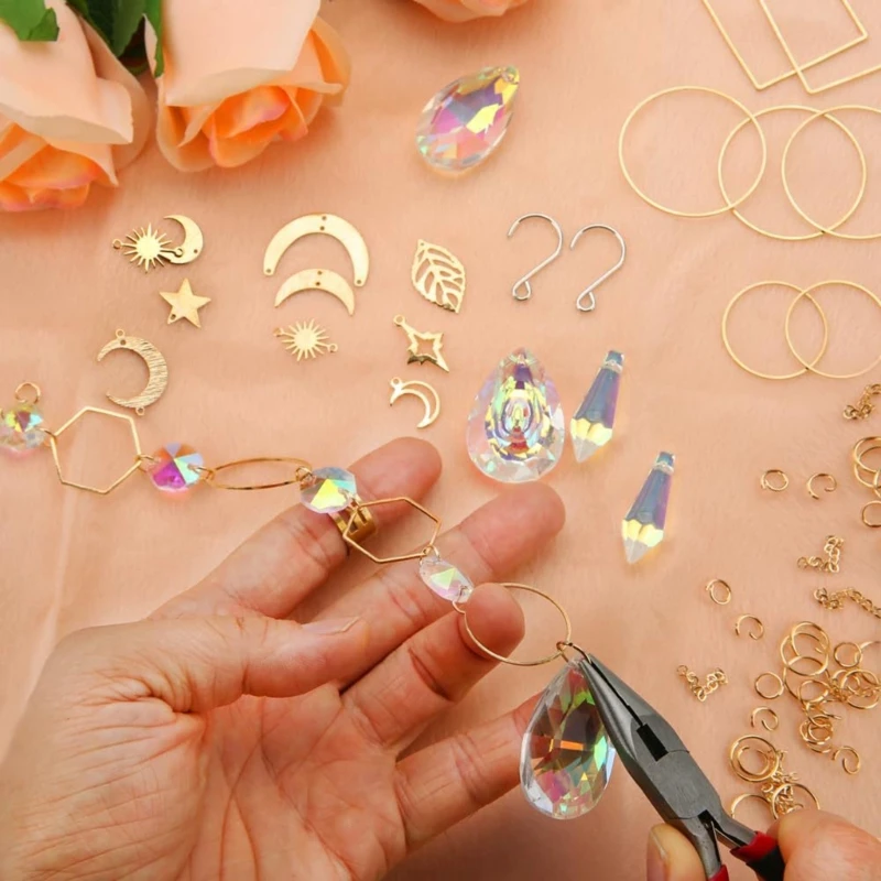 Pack of 200 Suncatchers Craft Set Sun Catchers Craft Set with Hooks Chain Crystal Pendant Sun Catchers for Garden Window sun catcher crystal pendant sun catchers window ornament