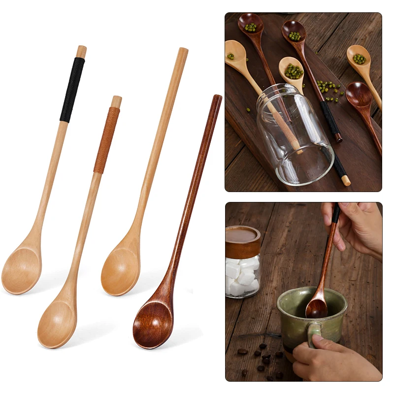 1pc Wooden Tea Spoon Long Coffee Spoons Small Teaspoon Wood Honey