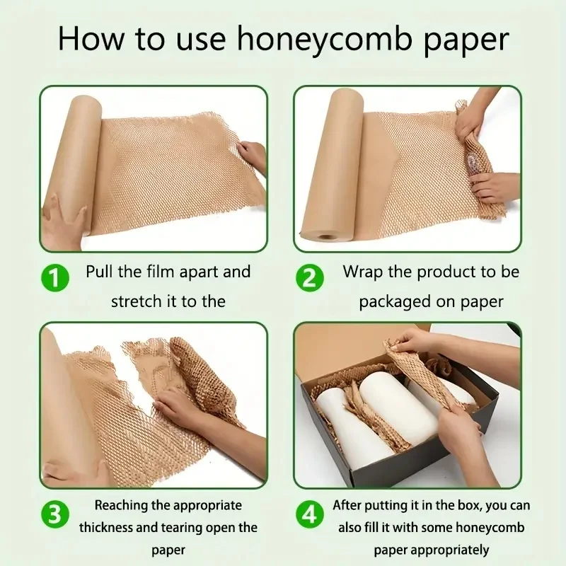 1 Roll, Premium Honeycomb Filler Packaging - Brown, White, Embossed Honeycomb, Suitable for Shipping and Gift Protection, Moving