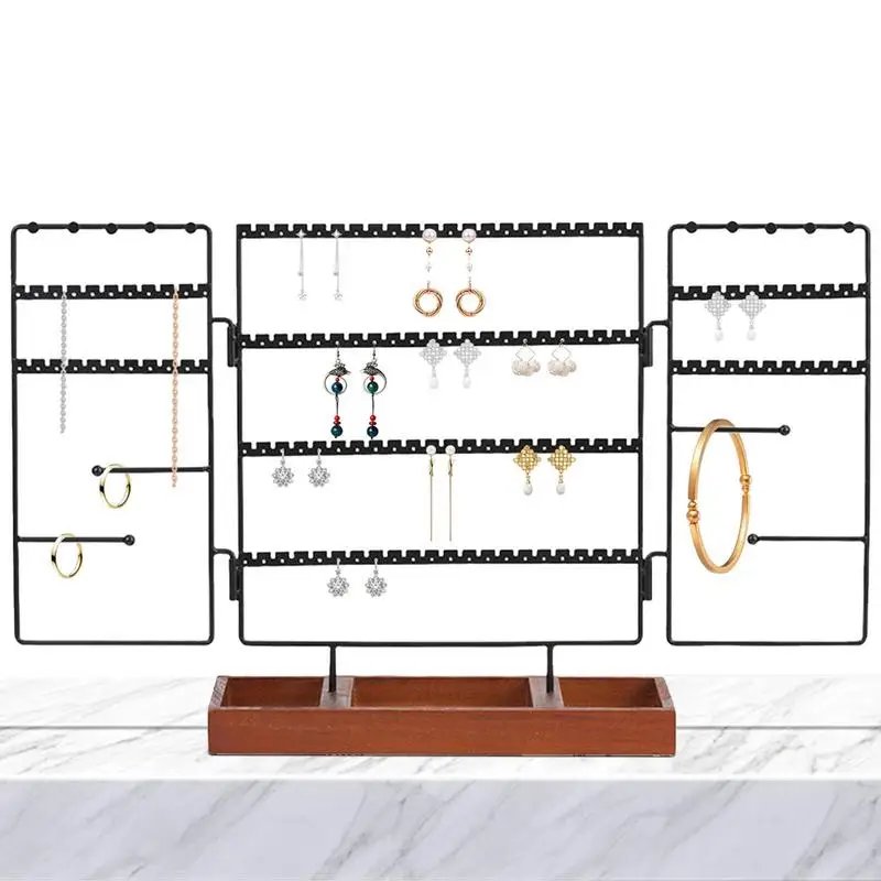 

Органайзер для ювелирных изделий, держатель для сережек с подносом для колец, ожерелий, стеллаж для хранения браслетов, колец и часов, органайзер для демонстрации на столе
