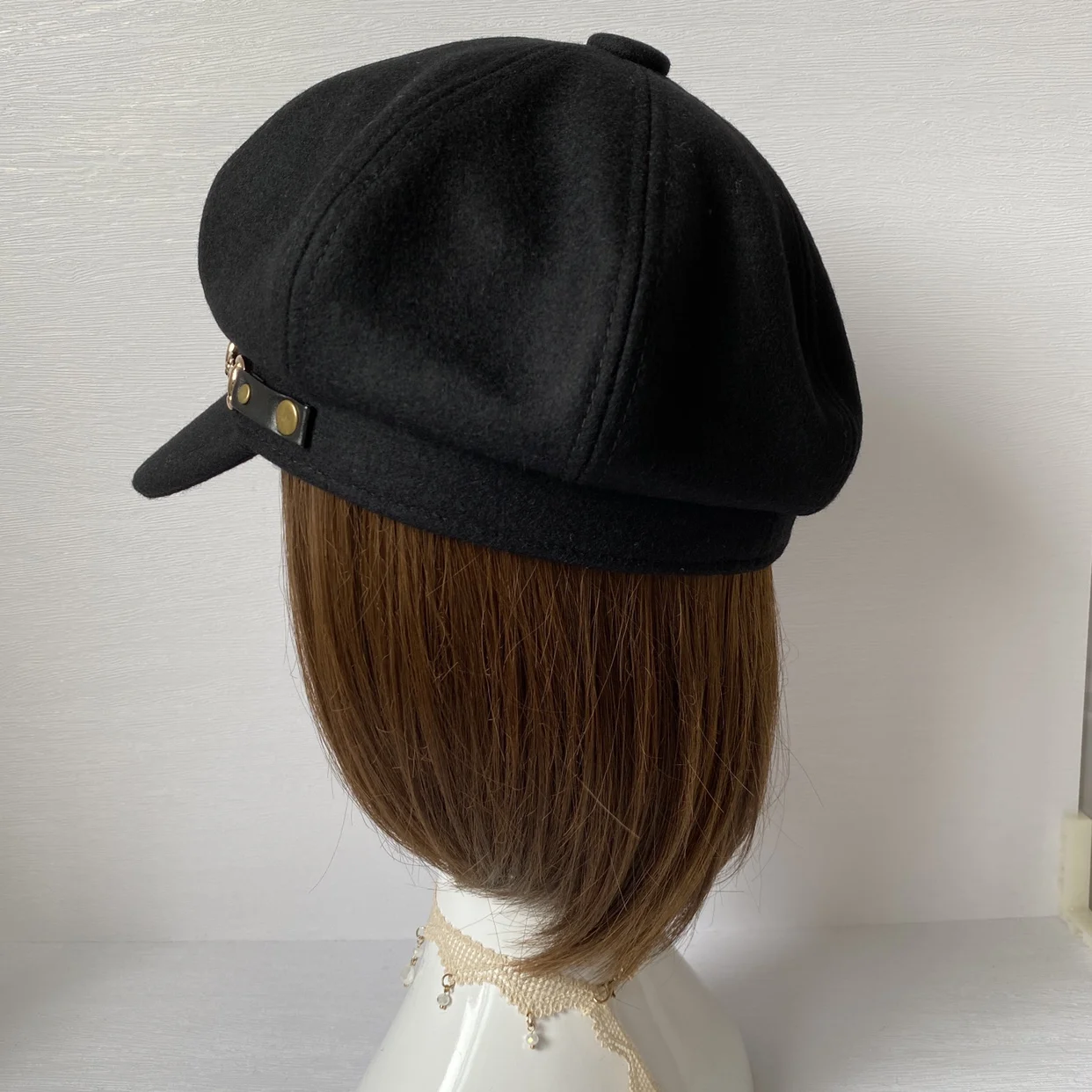 80% Woolen 54-60cm Large Head Circumference Black Retro Short-brimmed Octagonal Hat Painter Hat Newsboy