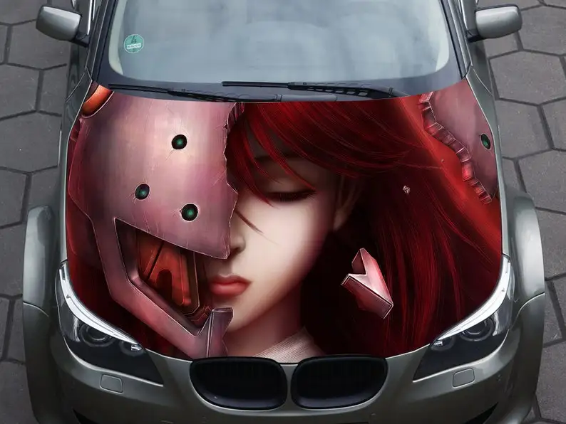 

Наклейка на капот автомобиля, Виниловая наклейка, графическая наклейка, наклейка на грузовик, графика на грузовик, наклейка на капот, f150, аниме девушка, красные волосы