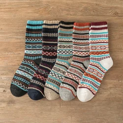 5 Pairs Colorful Vintage-Style Thick Warm Socks - Unisex Gift - Free size 37-43 (01)
