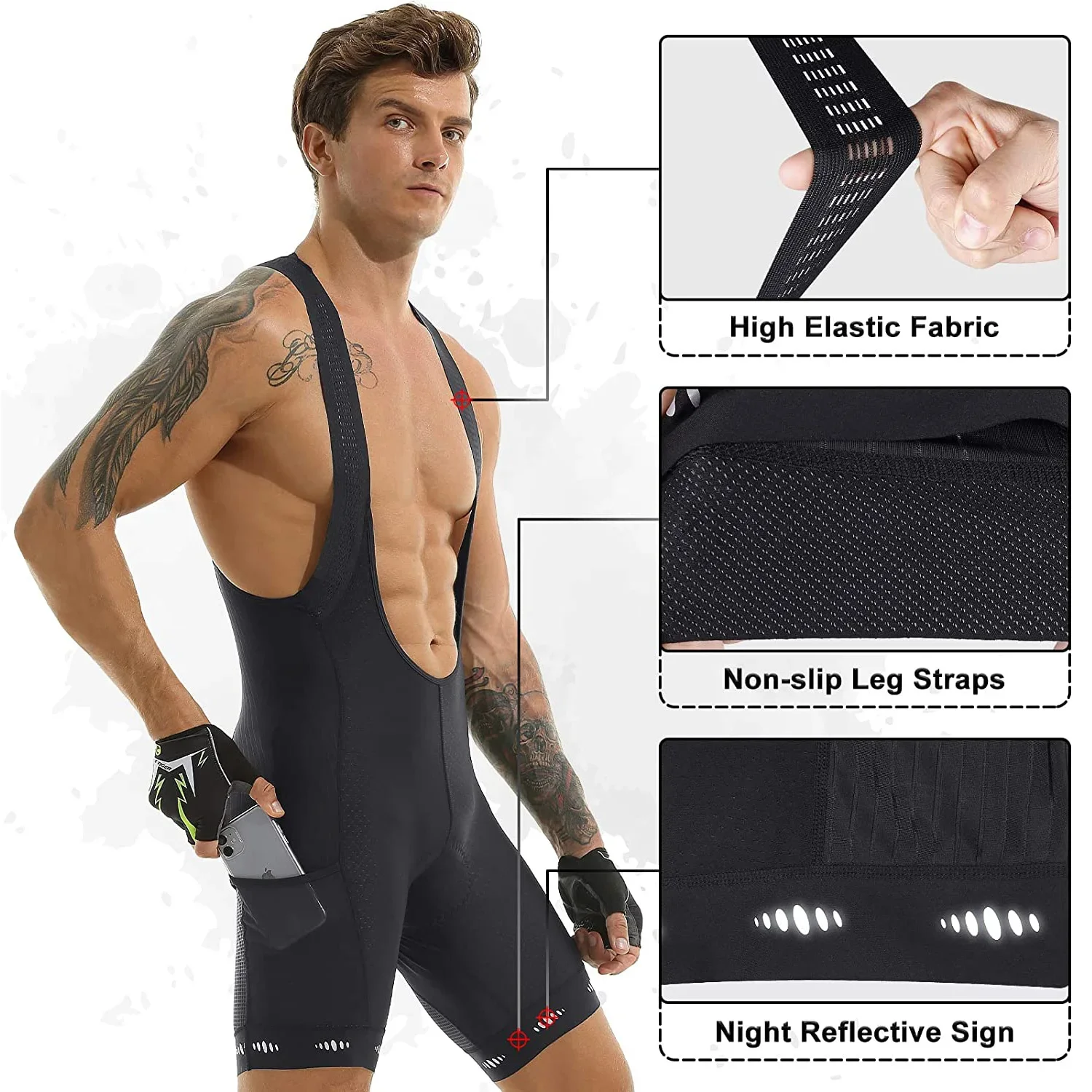 Cycling Shorts Men's Cycling Bib Shorts With Pocket UPF 50+ Quick-dry Polyester Competitive Edition Series