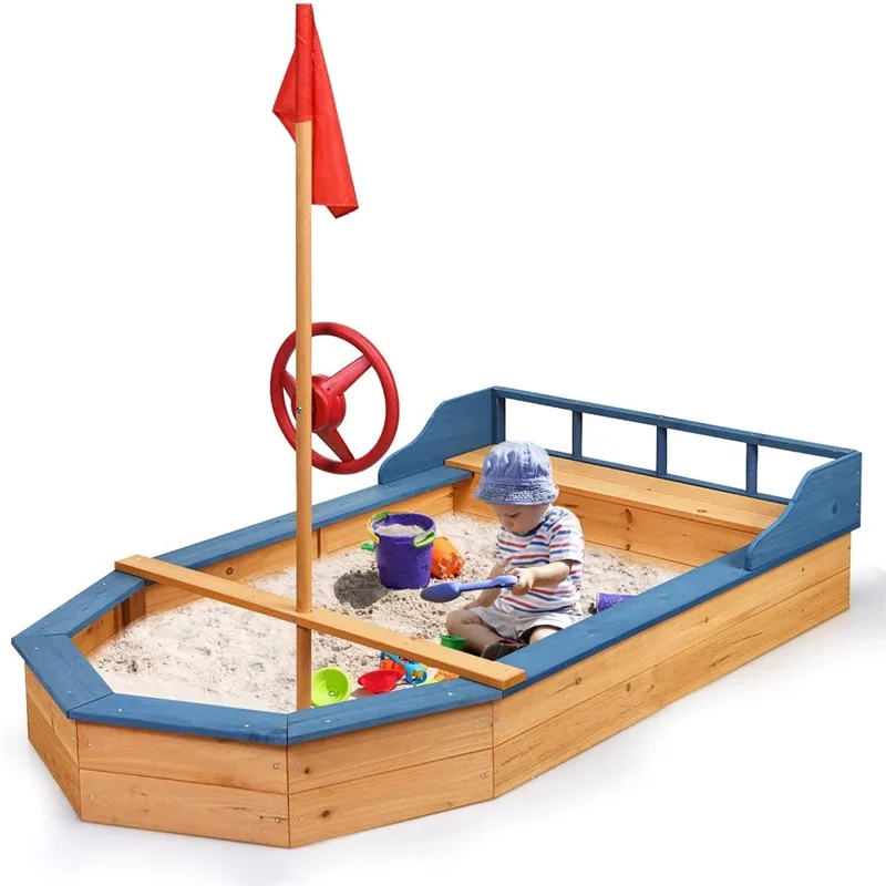 

Wholesale Kids Wooden Sand Boat Backyard Sandbox Wood Fir Boat With Small Bunting Sand Table